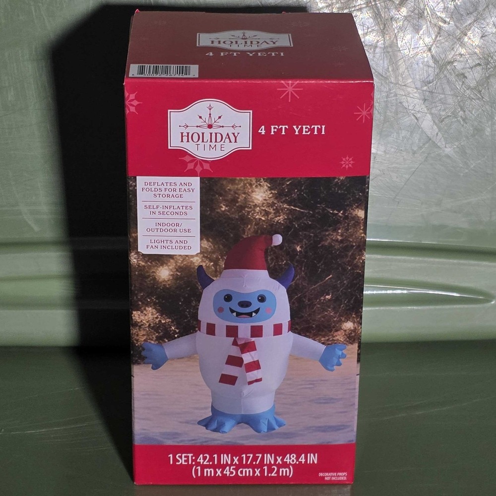 Holiday Time 4 Ft Yeti Christmas Airblown Inflatable Santa Hat Scarf Yard NEW